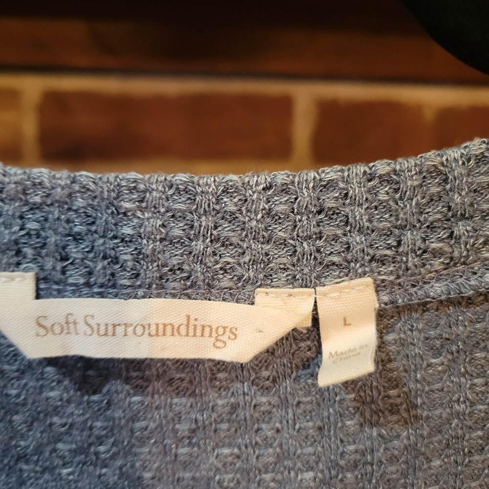 Soft Surroundings Blue Long Sleeve V~Neck Button Up Waffle Knit Top Size L - Picture 5 of 5